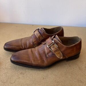 Magnanni Monk Strap Shoes Mens Size 8.5 M Brown Leather Dress Single Buckle